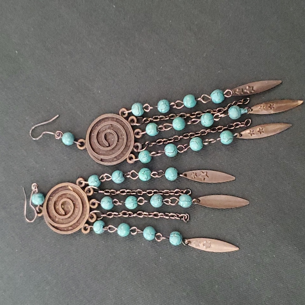 4" Long Metal and Tourquoise Earings